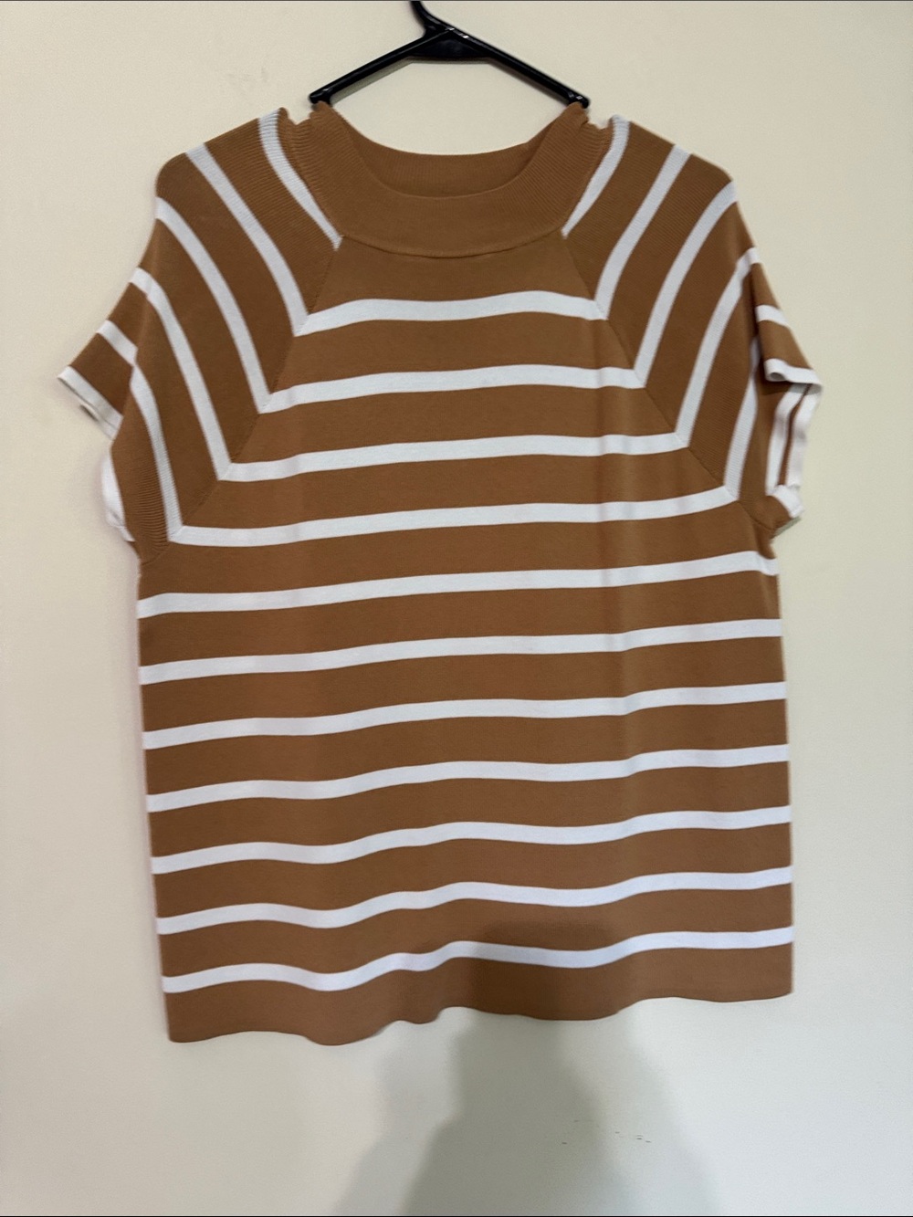 Worthington Brown and White Striped Short Sleeve Knit Top